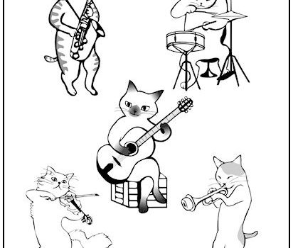 Cats in a Band Coloring Page
