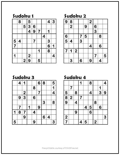 sudoku puzzles 1 4 easy print it free