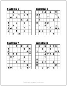 Sudoku Puzzles #5-8 (Easy) | Print it Free