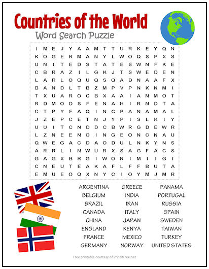 Countries Word Search Free Printable