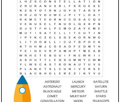 Outer Space Word Search Puzzle