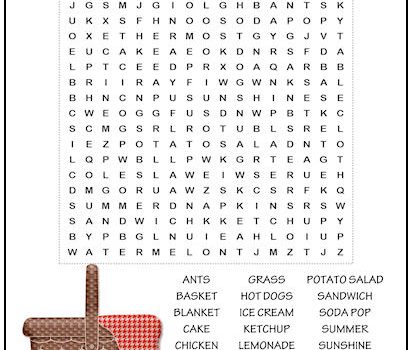 Picnic Time Word Search Puzzle