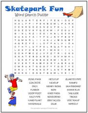 Skatepark Fun Word Search Puzzle | Print it Free