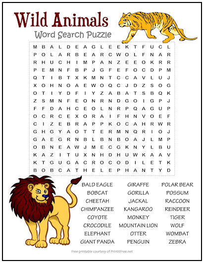 Toys Games Instant Download Wild Animal Crossword Puzzle for Kids