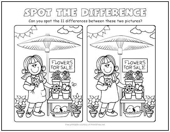 Flowers For Sale Spot the Difference Picture Puzzle | Print it Free