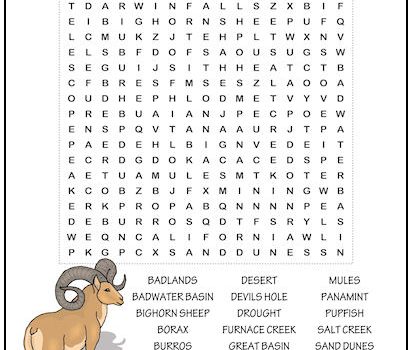 Death Valley Word Search Puzzle