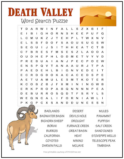 Death Valley Word Search Puzzle