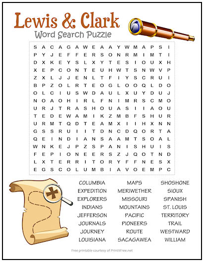 Lewis and Clark Word Search Puzzle Print it Free