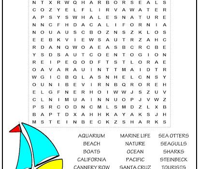 Monterey Bay Word Search Puzzle