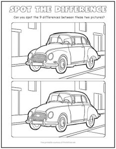 City Car Spot the Difference Picture Puzzle | Print it Free
