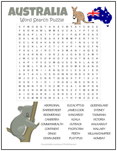 Australia Word Search Puzzle