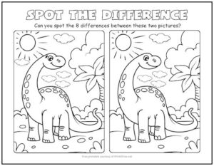 Dinosaur Spot the Difference Picture Puzzle | Print it Free