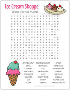 Ice Cream Shoppe Word Search Puzzle | Print it Free