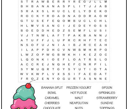 Ice Cream Shoppe Word Search Puzzle