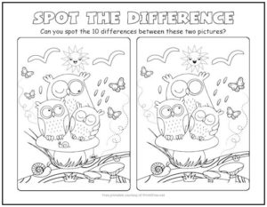 Owl Family Spot the Difference Picture Puzzle | Print it Free