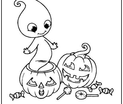 Halloween Ghost and Pumpkins Coloring Page