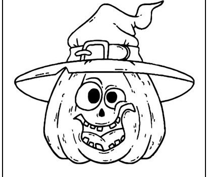 Halloween Pumpkin in Witch Hat Coloring Page