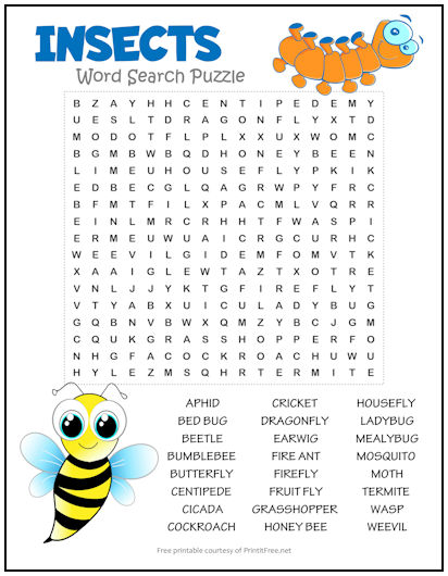 Best Images Of Insects Worksheets Word Searches Insect Word Search 