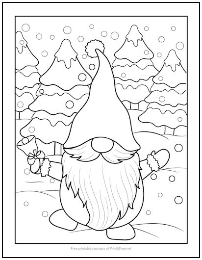 Bell-Ringing Gnome Christmas Coloring Page | Print it Free