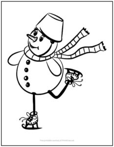 Ice Skating Snowman Christmas Coloring Page | Print it Free