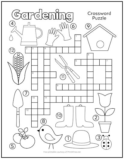 Gardening Crossword Puzzle for Kids Print it Free