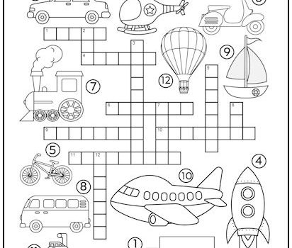 Transportation Crossword Puzzle for Kids