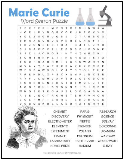 Marie Curie Word Search Puzzle