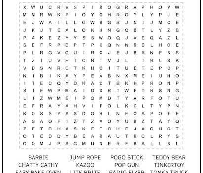 Classic Toys Word Search Puzzle