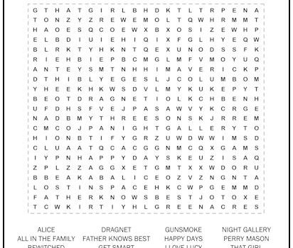 Classic TV Shows Word Search Puzzle