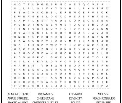 Desserts Word Search Puzzle