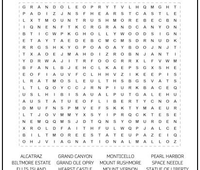 U.S. Landmarks Word Search Puzzle