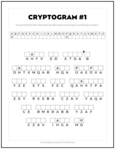 Cryptogram 1 – Thomas Edison Quote | Print it Free