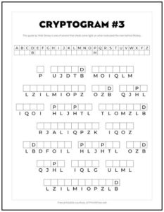 Cryptogram 3 – Walt Disney Quote | Print it Free