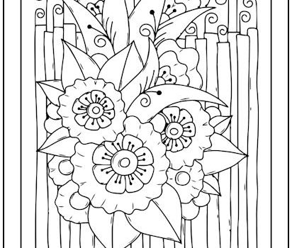 Flowers and Bamboo Coloring Page