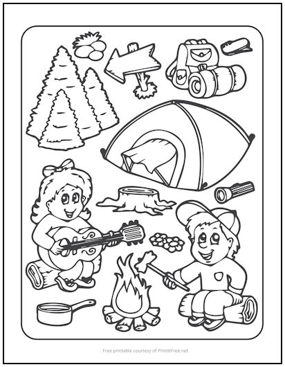 Campsite Scene Coloring Page