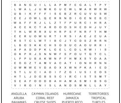 Caribbean Word Search Puzzle