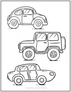 Three Cars Coloring Page 