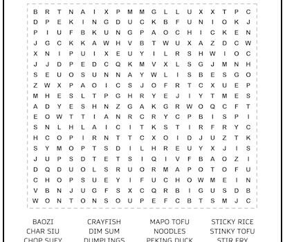 Chinese Food Word Search Puzzle