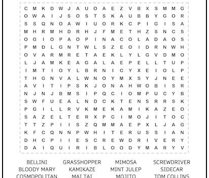 Cocktails Word Search Puzzle