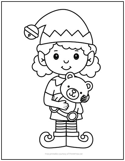 Girl Elf Christmas Coloring Page | Print it Free