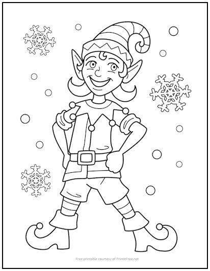 Smiling Elf Coloring Page | Print it Free