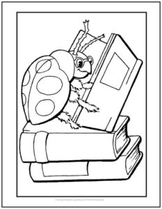 Ladybug with Books Coloring Page | Print it Free