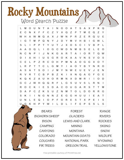 Rocky Mountains Word Search Puzzle