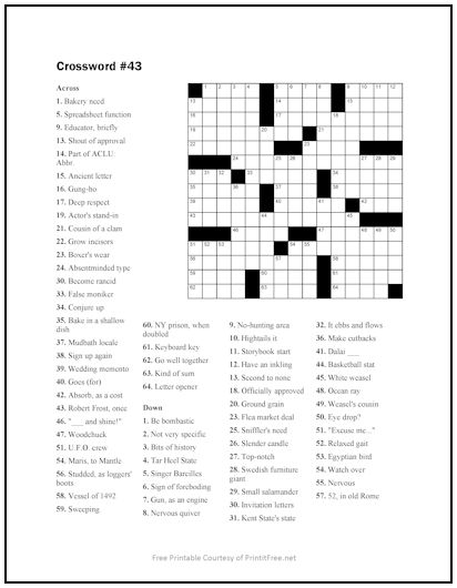 Crossword Puzzle #43 | Print it Free