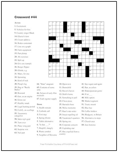 Crossword Puzzle #44 | Print it Free