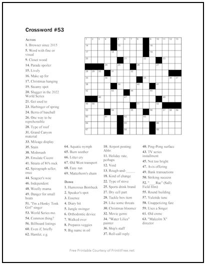 Crossword Puzzle #53 | Print it Free