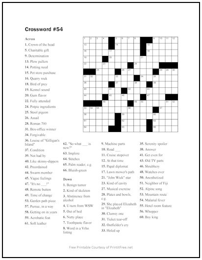 Crossword Puzzle #54 Print it Free