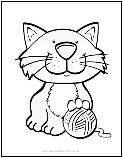 Kitten with Yarn Coloring Page | Print it Free