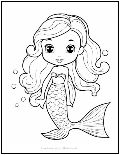 Young Mermaid Coloring Page | Print it Free
