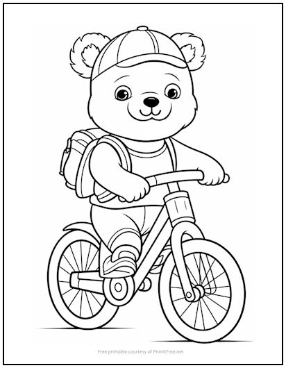 Bear on a Bicycle Coloring Page